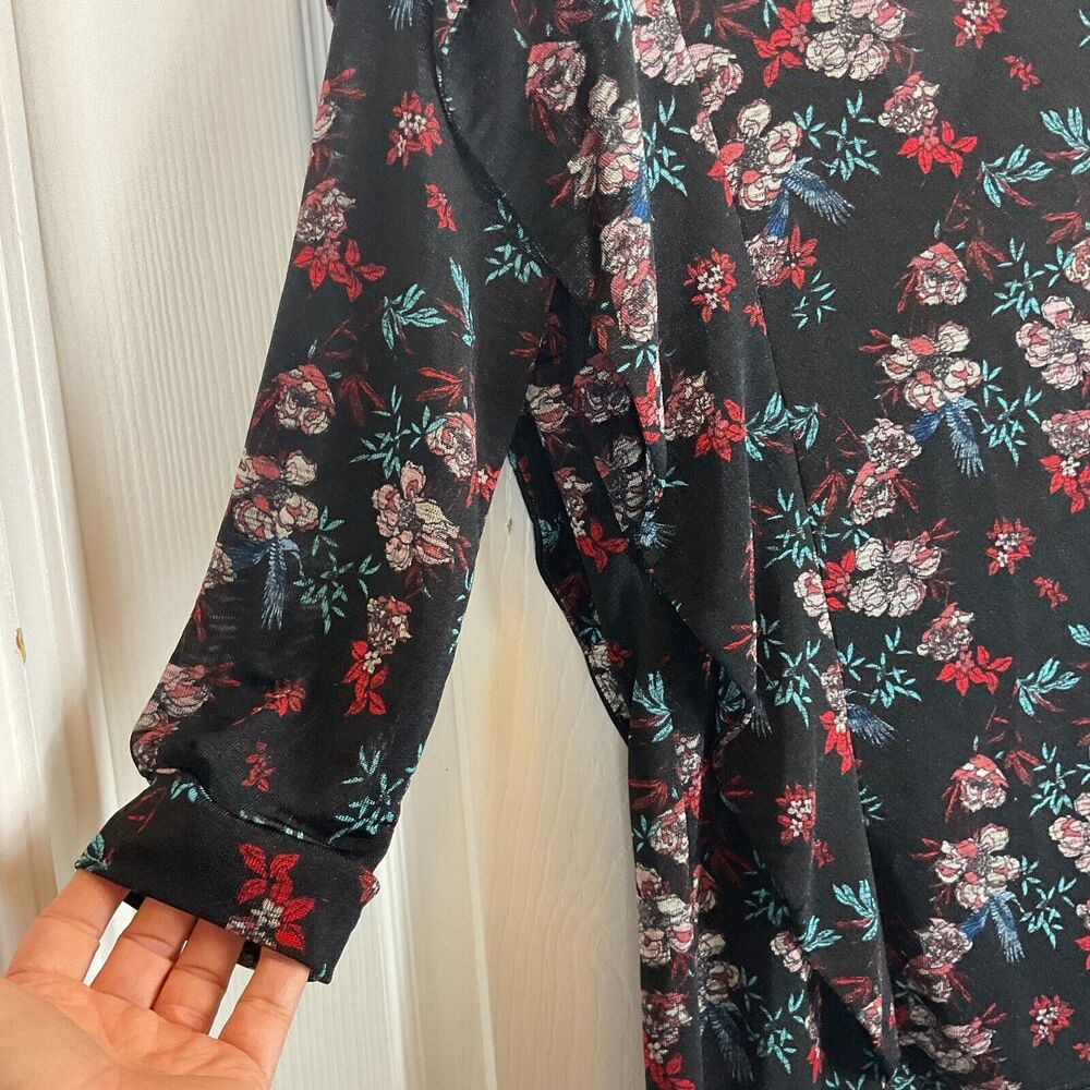 Free People‎ Dock Street Womens Size S Top Black Floral Ruffle Sheer Boho E3 - Picture 11 of 13